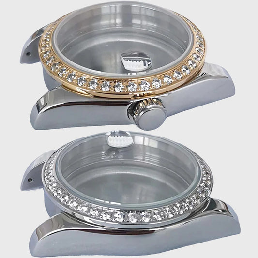 36mm Diamond Steel Watch Case for NH35 NH36 Sapphire Crystal Solid Bottom Bezel