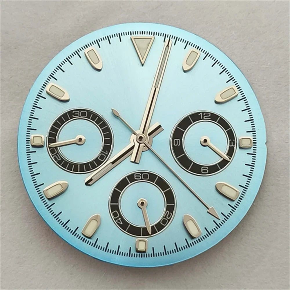 29.5mm Light Blue Watch Dial with Watch Hands Green Luminous for VK63