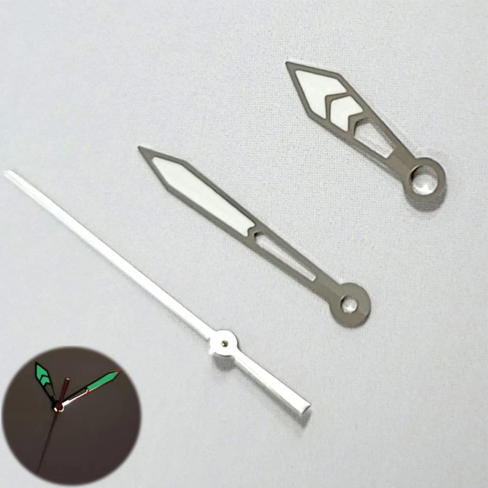 Modified Silver Trim Green Luminous Watch Hands for NH35 NH36 4R36