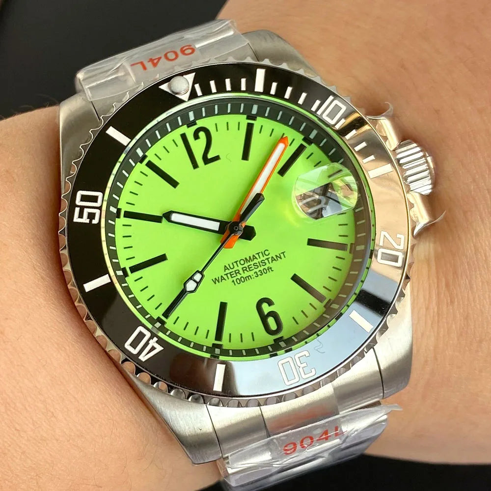 40mm Luminous Dial Date Window Sapphire Glass with Insert Bezel for NH35