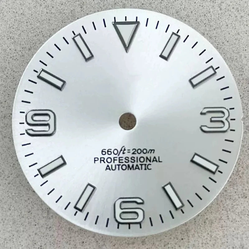 28.5mm S Logo Watch Dial SunBurst with Green Luminous for NH35/NH36 Movement