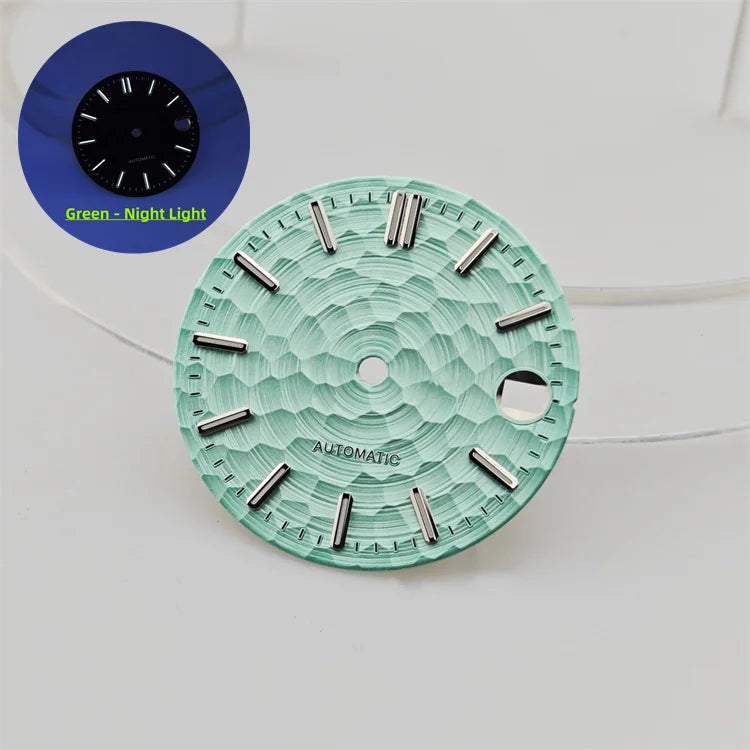 28.5mm Honeycomb Textured Surface Green Luminous Watch Dial for NH35 Movement