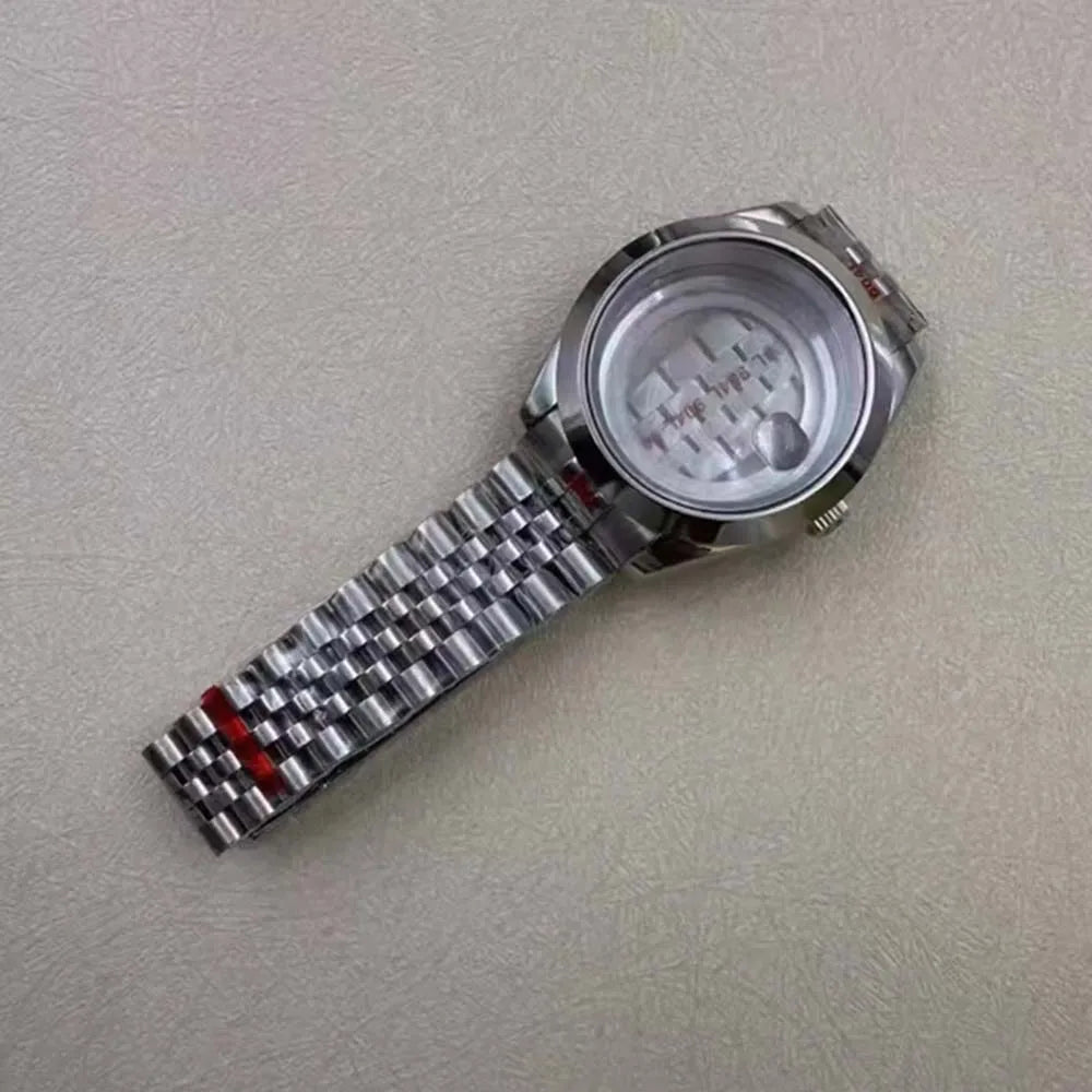 40mm Steel Watch Case Strap Fit for 8285 Transparent Back Cover Cyclops Lens
