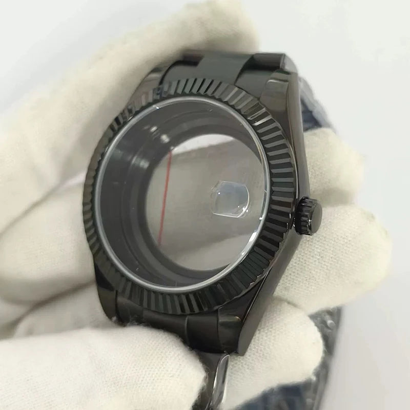 Steel 41mm Black Classic Style Watch Case+Strap 28.5mm Dial Waterproof Fit 8285
