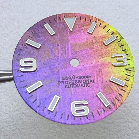 28.5mm S Logo Sunburst Ex plorer Watch Dial Green Luminous Fit NH35/NH36/7S/4R