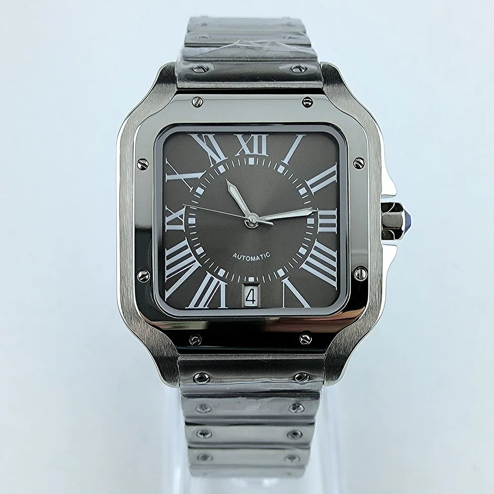 Square Roma Dial Watch Case Folding Buckle Square Case fit NH35 Movement