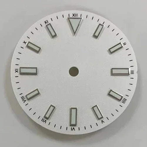 White Matted Watch Dial Stripe Nails Green Lume Roman Font Modified for NH35/8215/2836