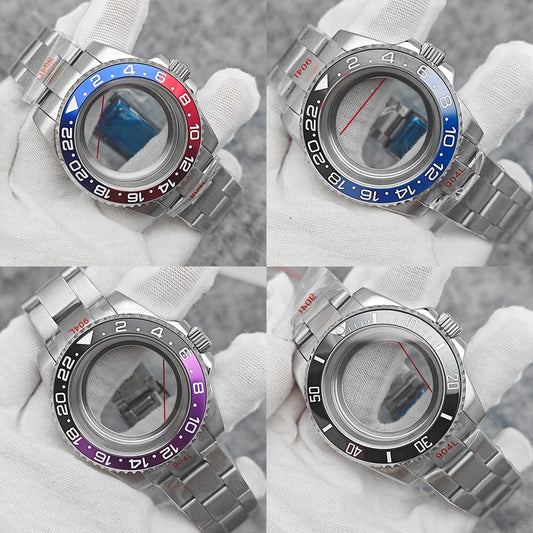 40mm Watch Case Set Sapphire Glass Steel Strap+Ceramics Bezel for NH35/ NH36