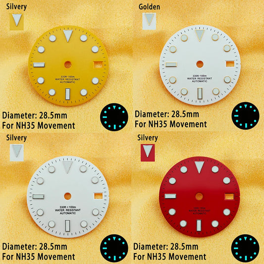 28.5mm Multicolor Watch Dials For NH35 NH36 Blue Luminous with Dial Calendar