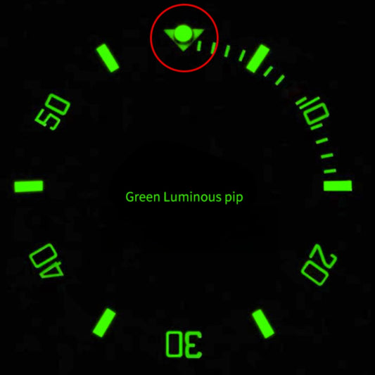 Set of 3 gold base green lume pips, 2.3x0.4mm, for RLX Submariner bezel markers.