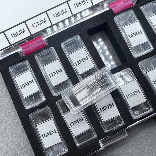 Knurled steel pins set, 120 pieces in elegant box, sizes 10-21mm, 0.9mm diameter for watch accessories.