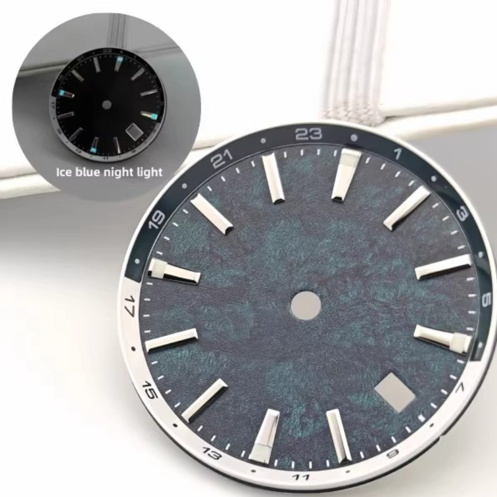 Forest Green 32mm Tai Chi Circle watch dial with blue lume, compatible with NH34 movement, for 44mm cases.