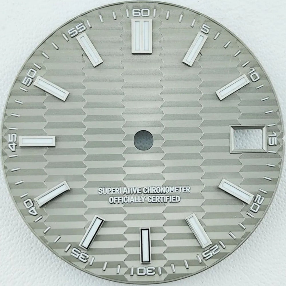 Green Lume Waved Light Grey Watch Dial with Silver Nail Fit for NH35