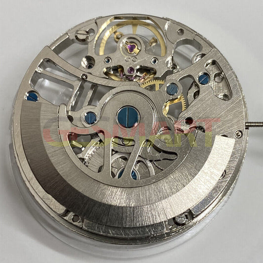 China Made automatic mechanical watch movement with 3 hands and hollow reversed balance wheel detail
