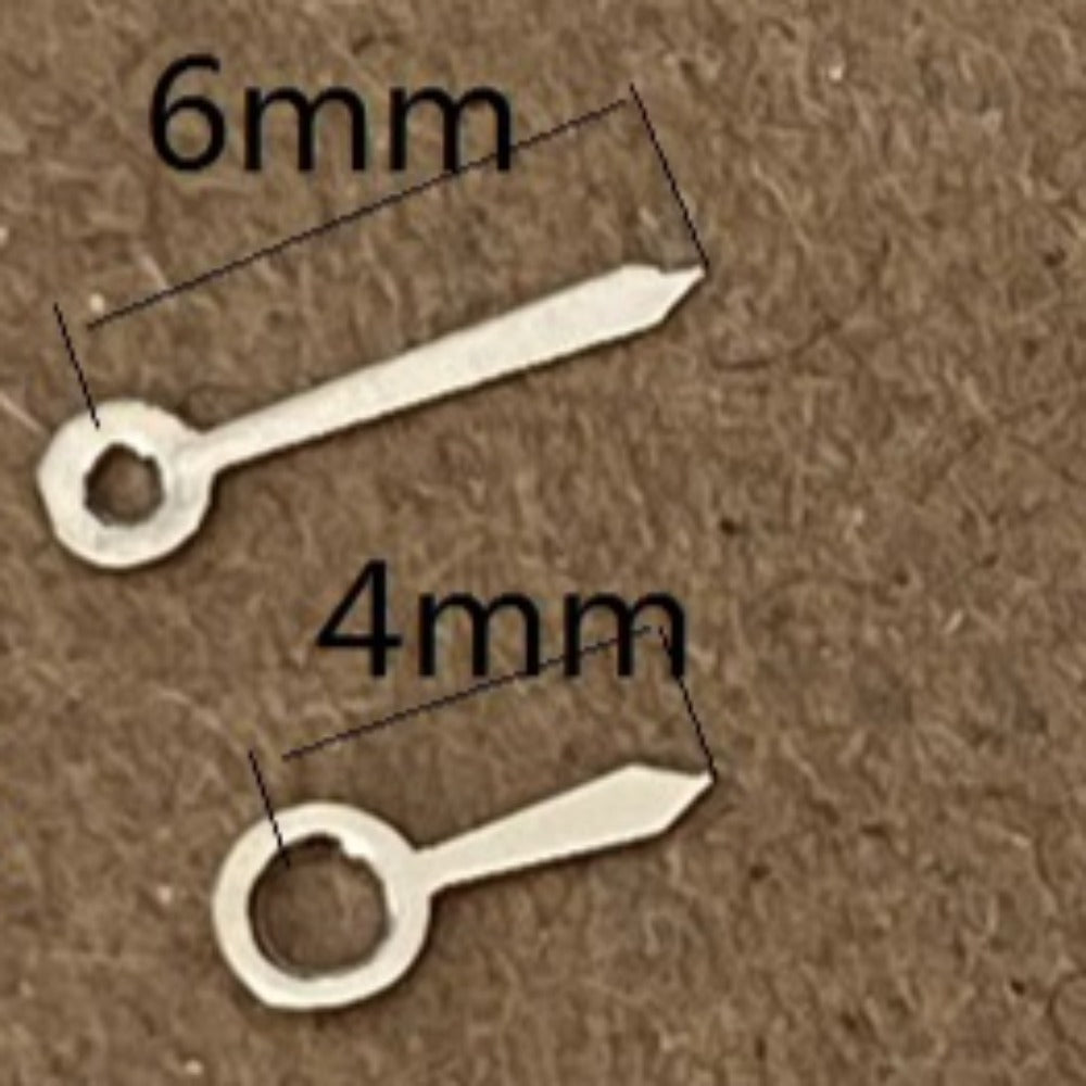6x4mm silver watch hands set compatible with Ronda 763, 762, 751, 1062, 1063 movements.