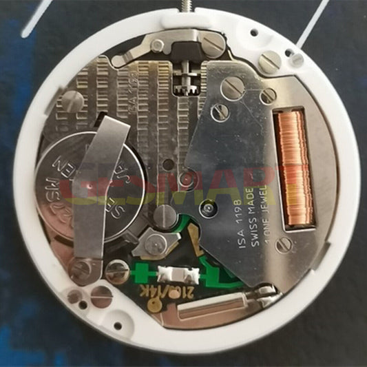 ISA 1198 Swiss quartz movement watch repair part with 3 hands for precise timekeeping.