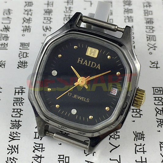 Manual mechanical lady watch with octagonal case, imitation diamonds, 17 jewels, elegant design.