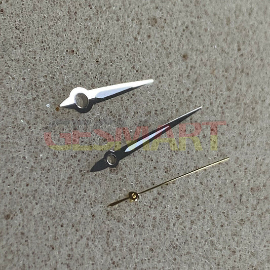 Arrow-shaped silver trim luminous green watch hands for NH35/NH36 movement, perfect for night readability.
