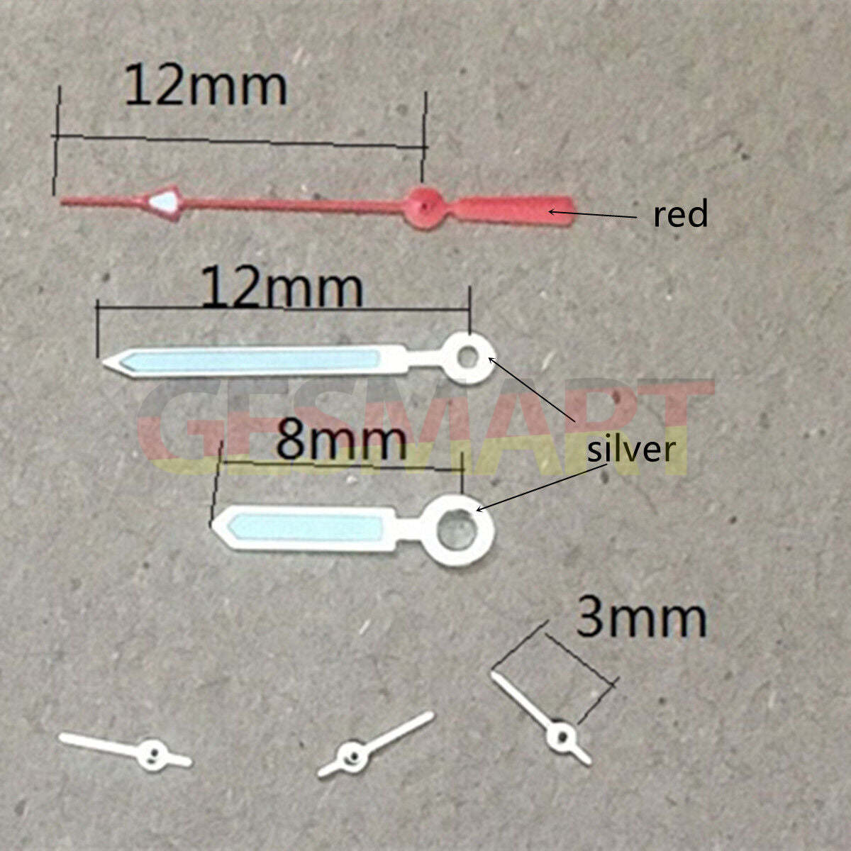 12 mm roter Sekundenzeiger mit silbernem Rand, Uhrzeiger für Miyota OS10 OS20 OS60 OS80