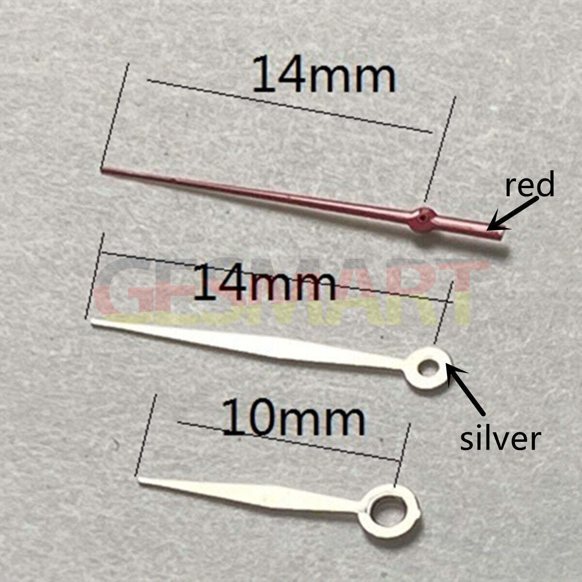 14mm red second hand with silver trim for Miyota 2315, 2035, 2036 watch movements.