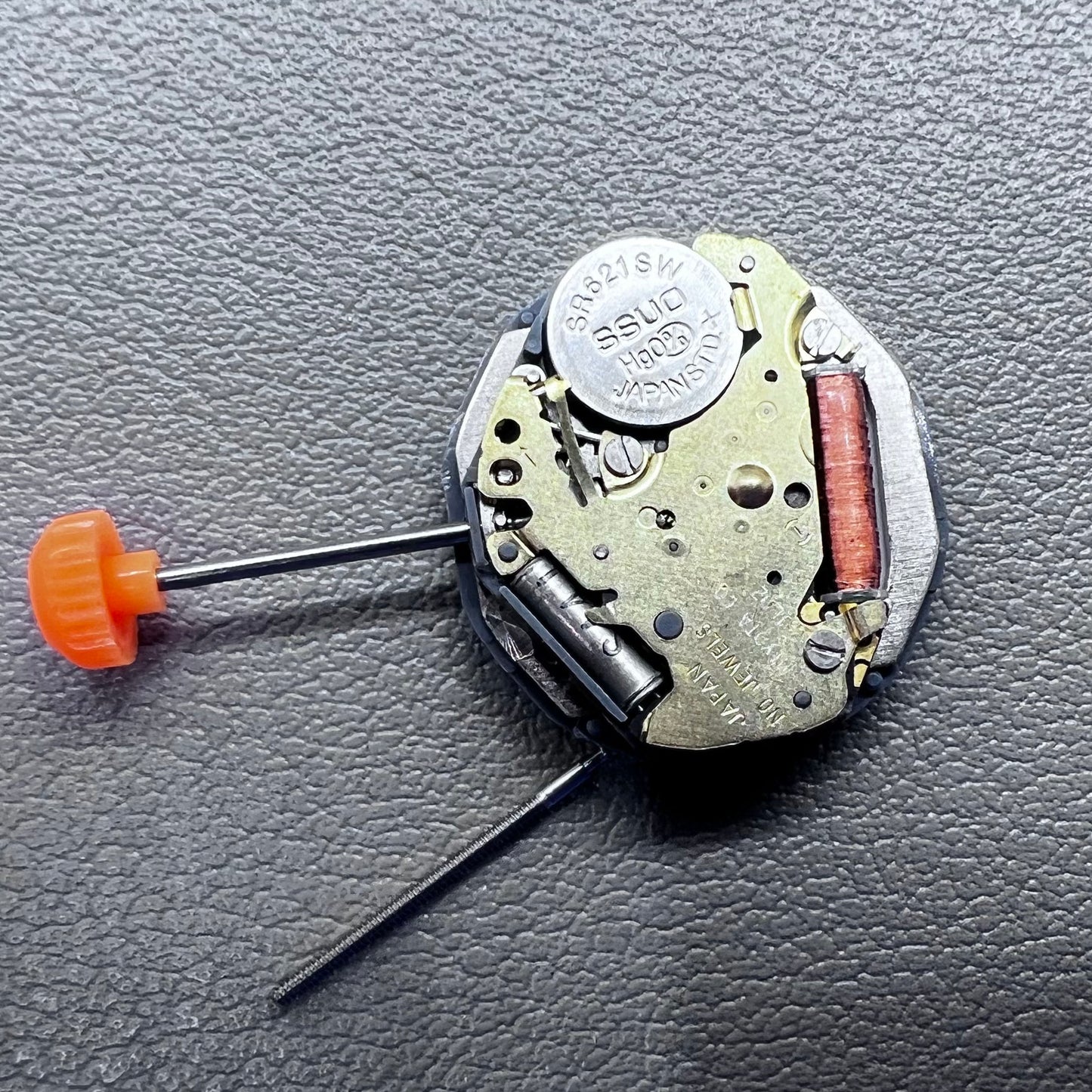 Japan Miyota 6L02 quartz watch movement with double calendar, three hands, date @6, precision timing component.