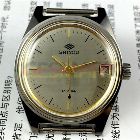 Shiyou 32mm grey manual mechanical watch with 17 jewels and single calendar display.