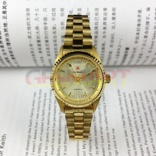 Elegant 27mm TAISHAN manual mechanical lady watch with imitation diamond markers, perfect for stylish wear.