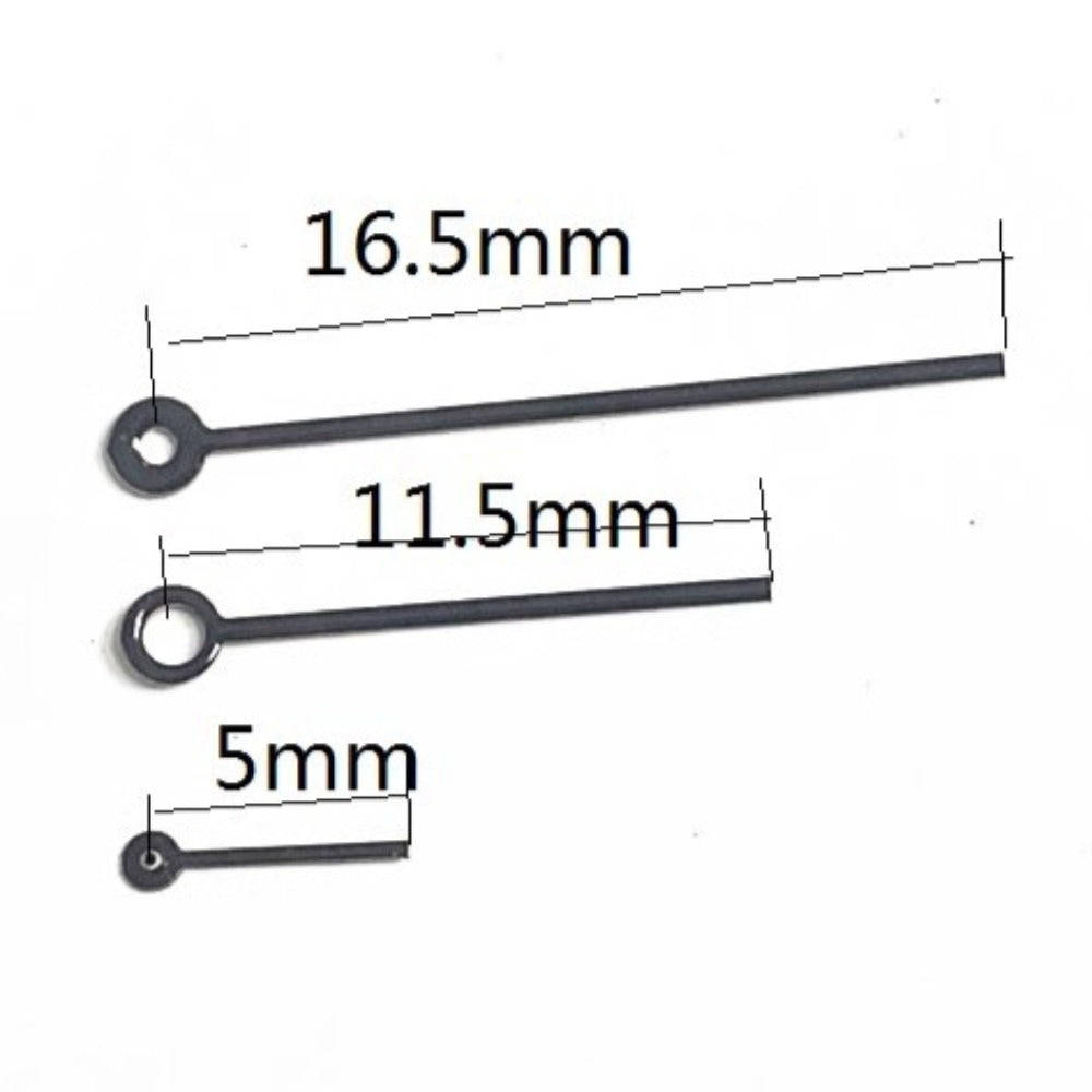 Black 16.5mm painted watch hands for Miyota GP10 movement, includes hour and minute hands with small second, branded.