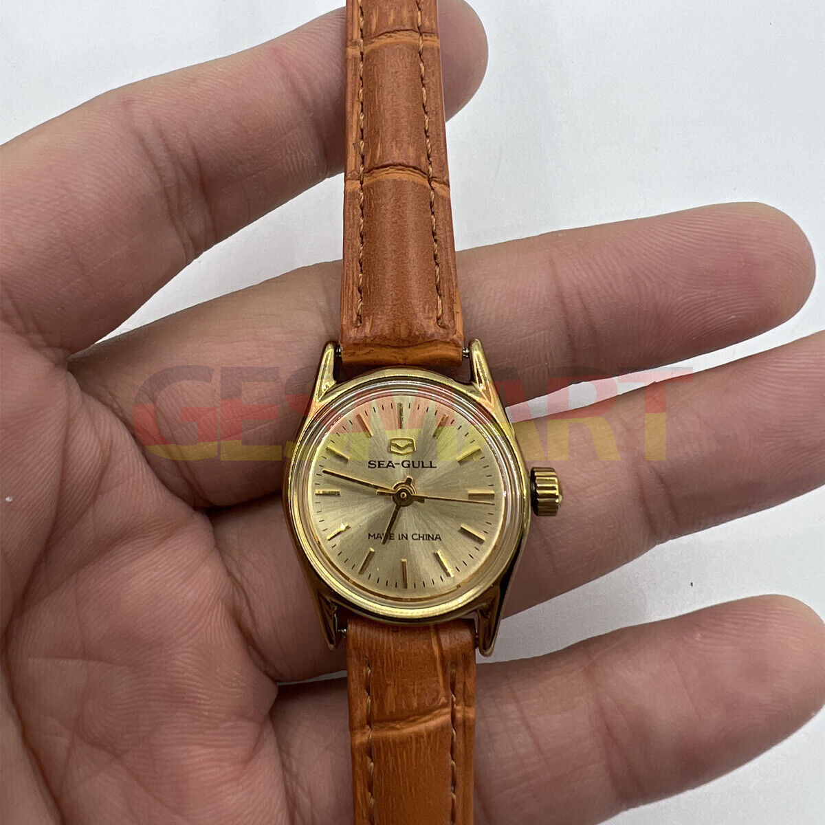 Montre mécanique manuelle pour femme, boîtier rond, clou doré, Chine Tianjin Seagull