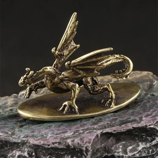 Vintage solid copper Pterosaur dragon trinket, hand-carved bronze model figurine for collectors.