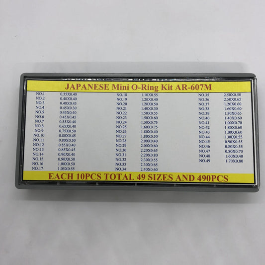 AR-607M Japanese Mini O-Ring Kit with 490PCS, 49 sizes for watch repair and maintenance.