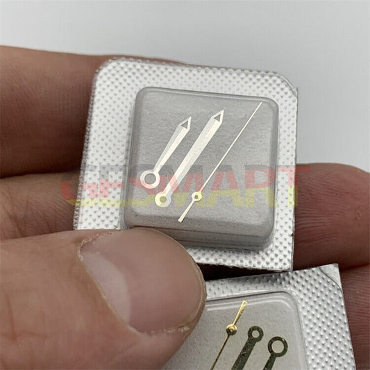 Green lumed pointed watch hands set for ETA2834 movement, ideal for T038 men's watch repair.