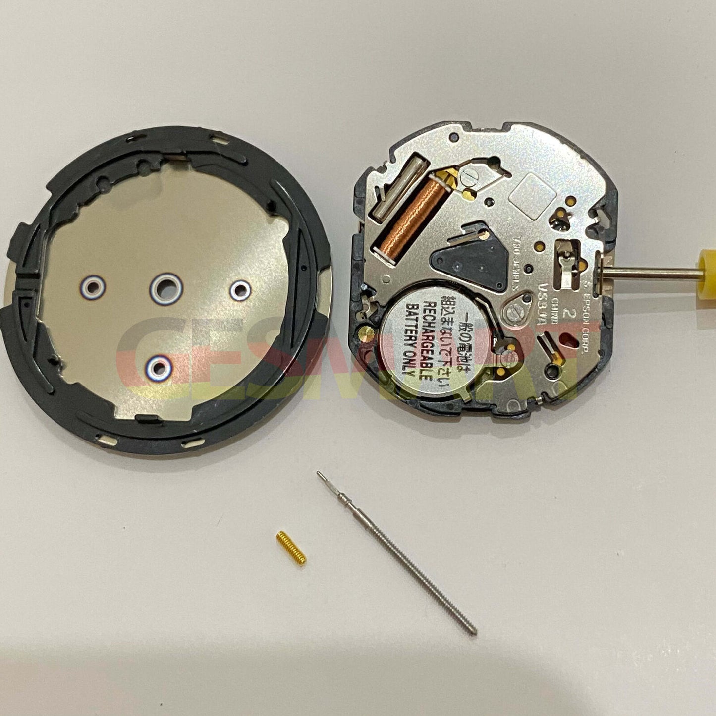 Hattori Epson TMI VS3J solar quartz movement for watch repair, Japan precision timekeeping.