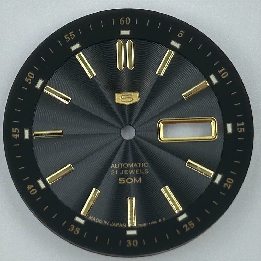 Black 35.5mm Golden Nail Vintage Watch Dial with Green Luminous Markers for NH35 NH36 movements