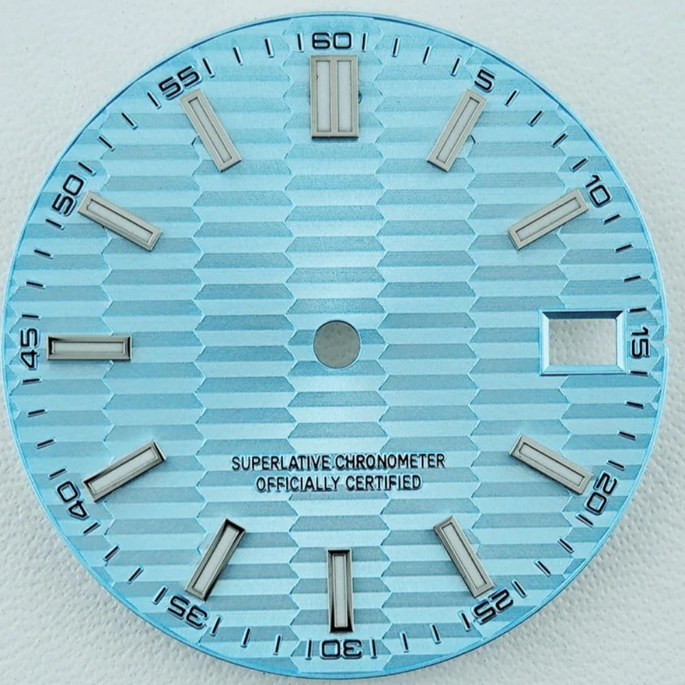 Green Lume Waved Light Blue Watch Dial with Silver Nail Fit for NH35