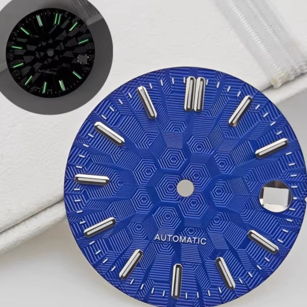 Dark blue 28.5mm silver nail lume watch dial for NH35 NH36 movements