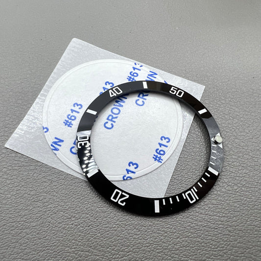 38mm black ceramic GMT bezel insert for SUB watches, dull polished finish.