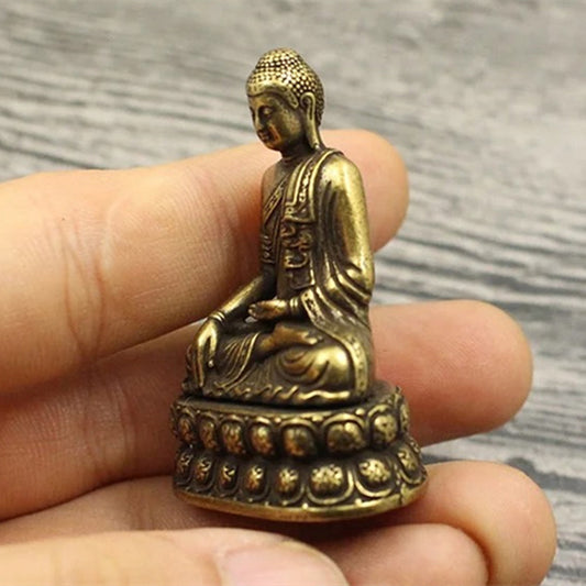 Solid copper Buddha figurine with vintage bronze finish, hand-carved details for watch accessory display.