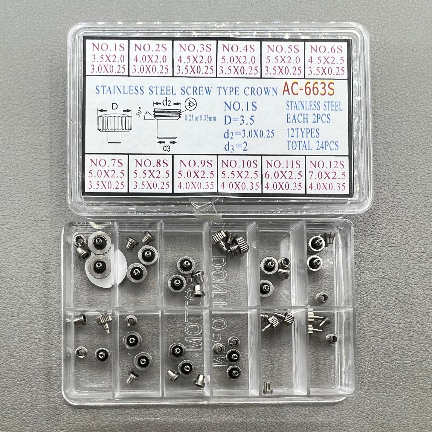 Each 2 PIECES 12 Types Total Stainless Steel Screw Type Crown