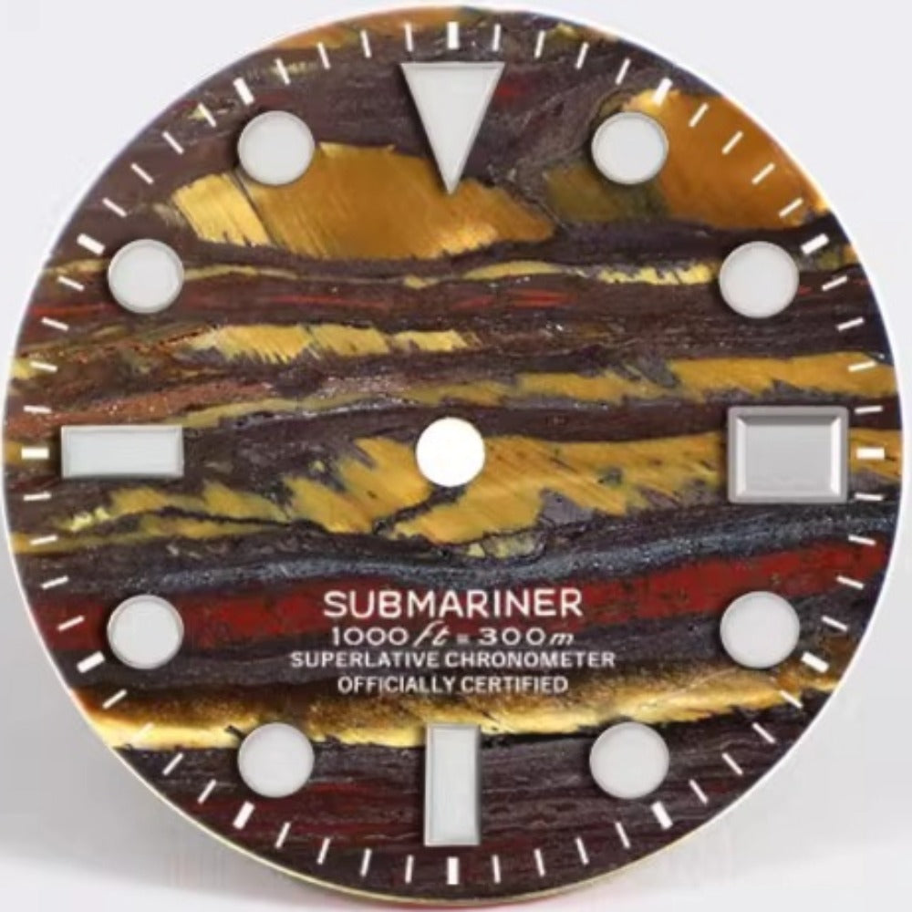 Tiger's Eye stone watch dial 28.5mm, NH35 SUB blue lume, elegant watch accessory
