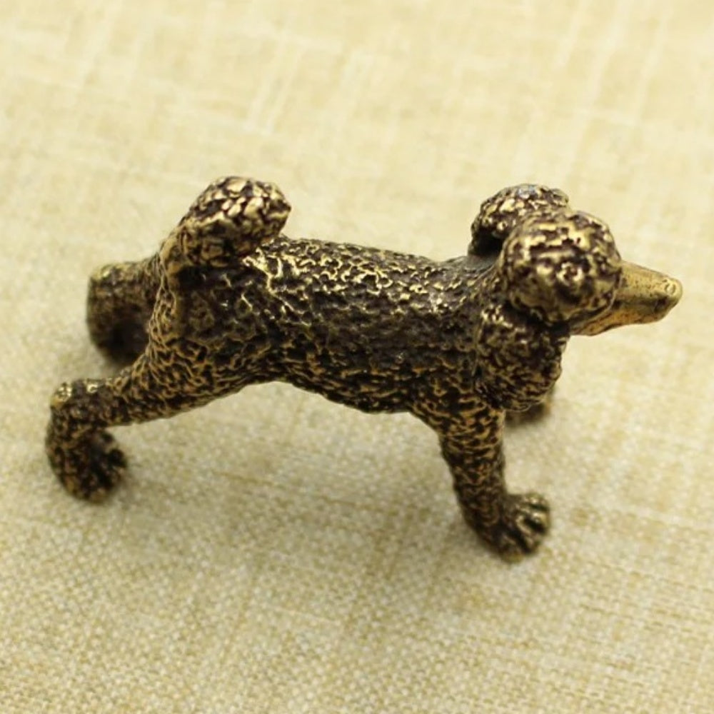 Solid copper vintage dog figurine, hand-carved bronze collectible trinket for elegant home decor.