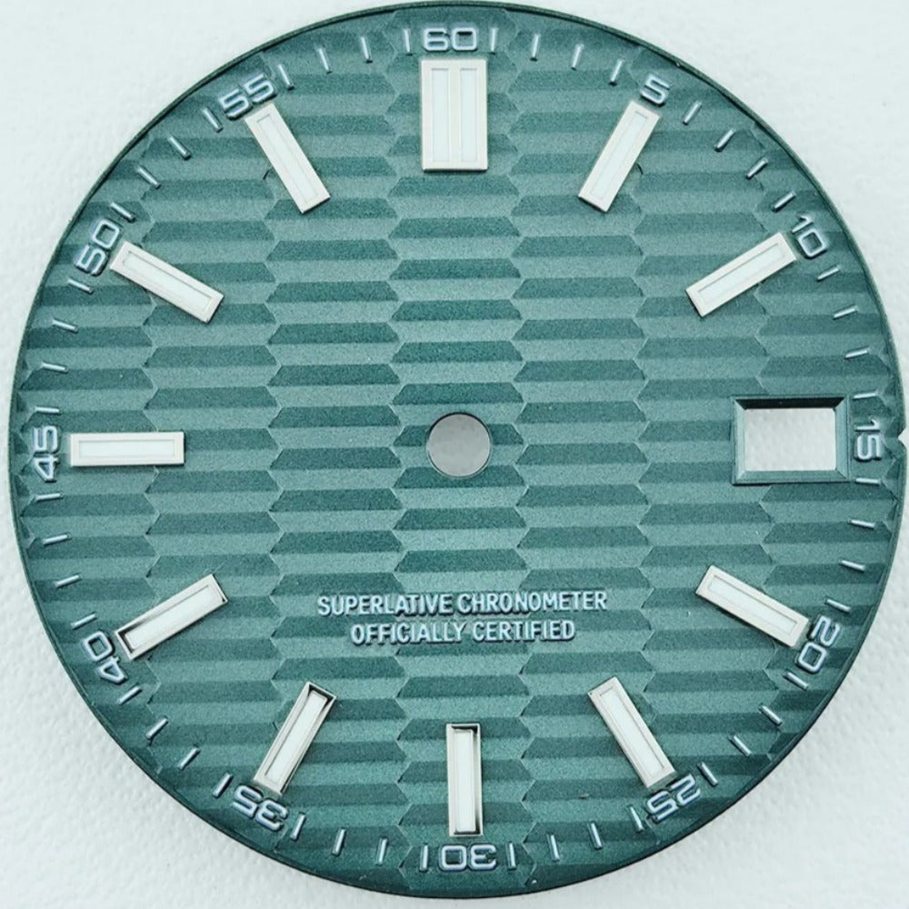 Green Lume Waved Green Watch Dial with Silver Nail Fit for NH35 Movement Watch Part