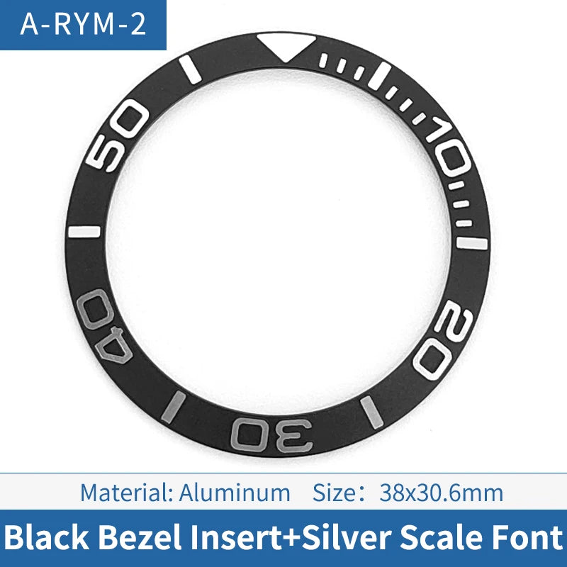 38mm Silver Font Black Sloped Aluminum Watch Bezel For Skx007 Srpd Diving Watch