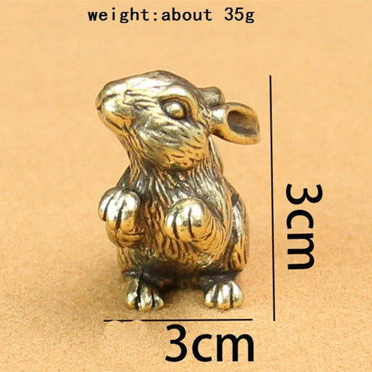 Solid copper rabbit figurine with vintage bronze finish, hand-carved detail, perfect desk decor