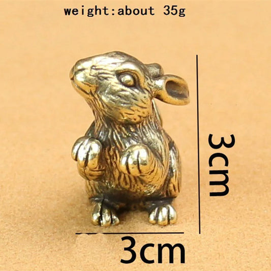 Solid copper vintage bronze rabbit figurine, hand-carved trinket for watch accessory display.