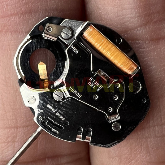 Ronda 1064 quartz watch movement with high canon pinion, Swiss parts for precise timekeeping.
