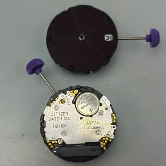 Citizen H240M Eco-Drive solar quartz watch movement, precise timekeeping for accessory repairs.