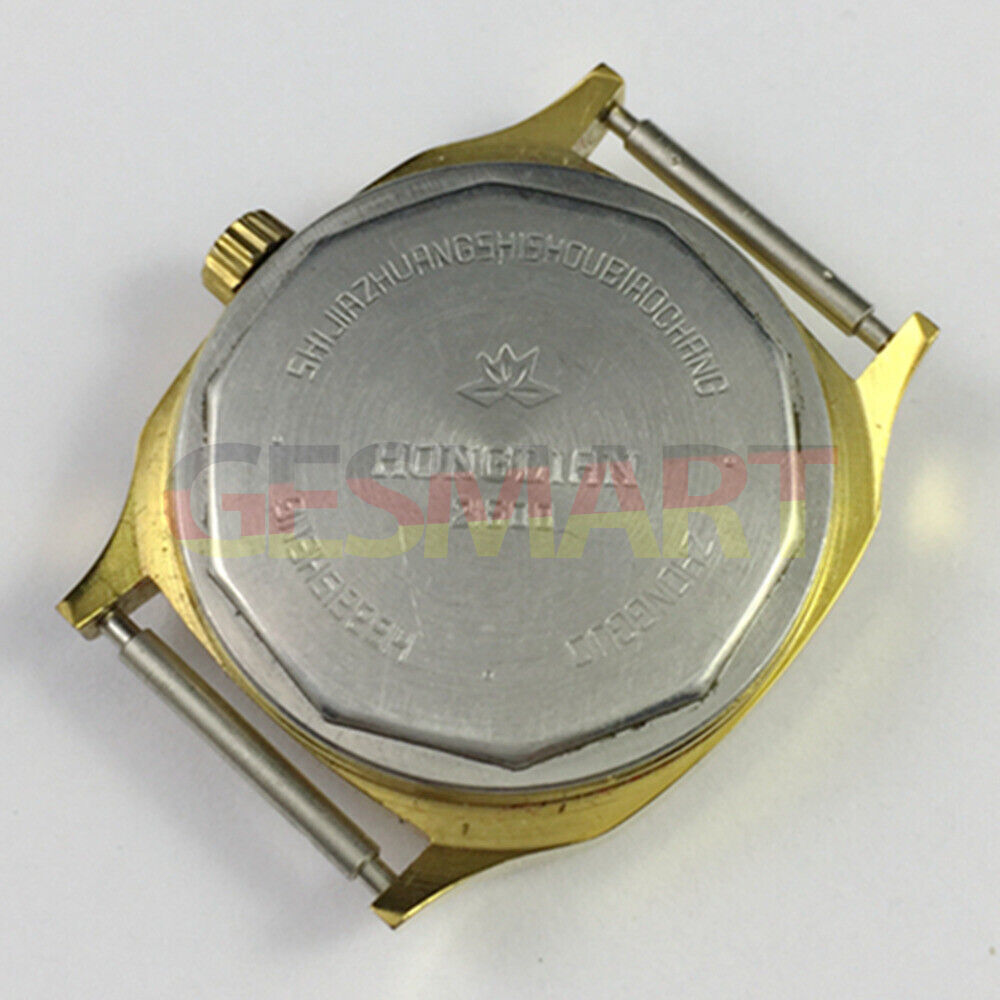HONGLIAN manual mechanical watch with golden nail markers, square gold case, and yellow dial for elegant style