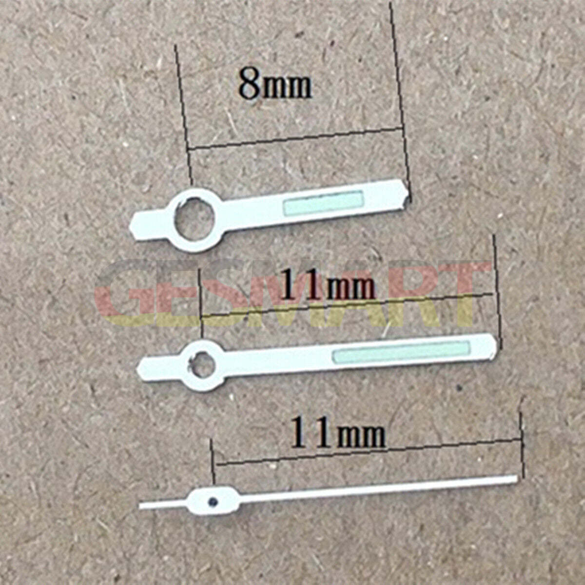 Aiguilles de montre lumineuses vertes argentées de 11 mm pour mouvement Orient 46941 46943