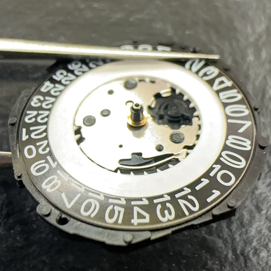 PC32A quartz watch movement with single calendar, black date disk at 3 o'clock by Japan Made brand.